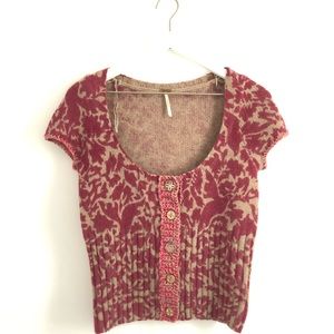 Free People Knitted Cropped Cardigan Beige & Pink